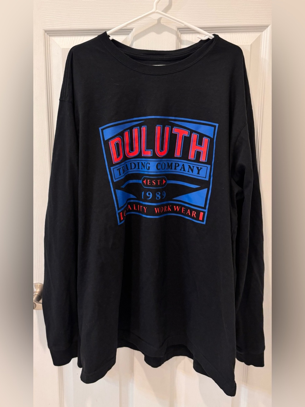 Duluth Trading Co Black Long-Sleeve Tee with Blue and Red Logo